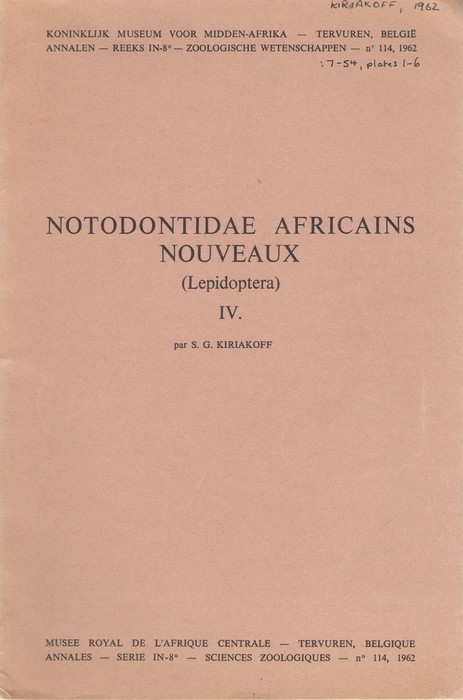 Kiriakoff, S.G. - Notodontidae Africains Nouveaux (Lepidoptera) IV