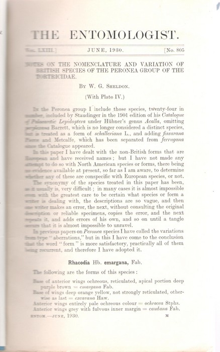 Sheldon, W.G. - Notes on the nomenclature and variation of British species of the Peronea group of the Tortricidae