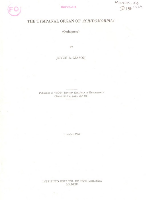 Mason, J.B. - The Tympanal Organ of Acridomorpha (Orthoptera)