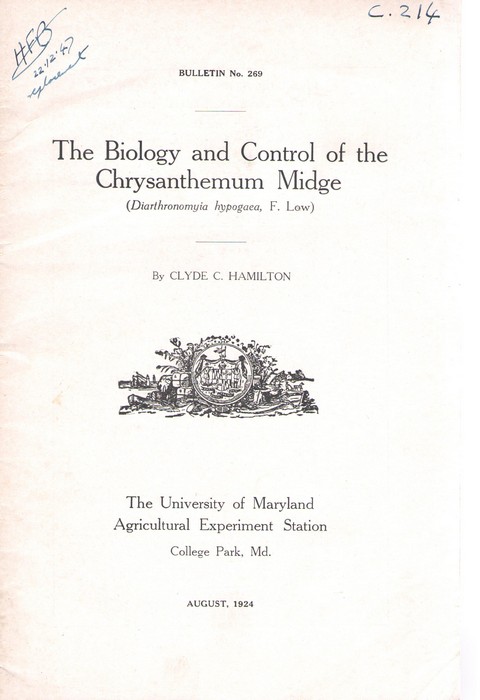 Hamilton, C.C. - The Biology and Control of the Chrysanthemum Midge (Diarthronomyia hypogaea, F. Low)