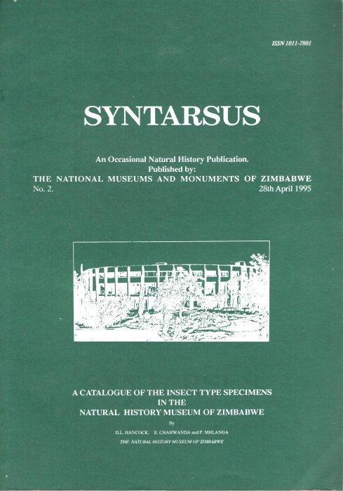 Hancock, D.L.:Chahwanda, R.; Mhlanga, P. - A Catalogue of the Insect type specimens in the Natural History Museum of Zimbabwe