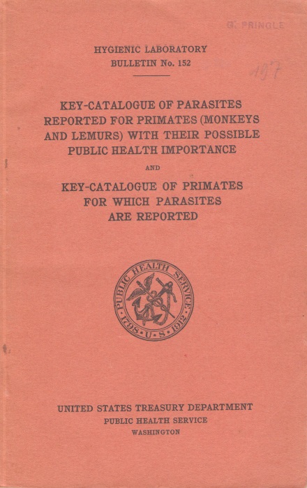 Stiles, C.W.; Hassall, A.; Nolan, O. - Key-Catalogue of parasites reported for primates (monkeys and lemurs) with their possible public health importance and Key-catalogue of primates for which parasites are reported