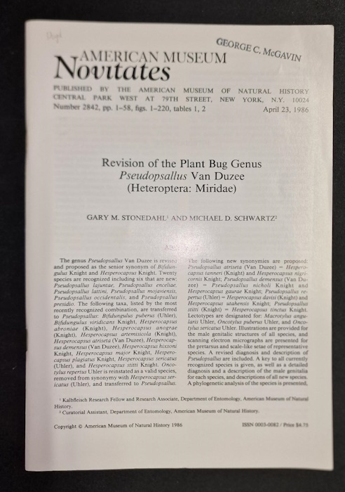 Stonedahl, G.M.; Schwartz, M.D. - Revision of the Plant Bug Pseudopsallus Van Duzee (Heteroptera: Miridae)