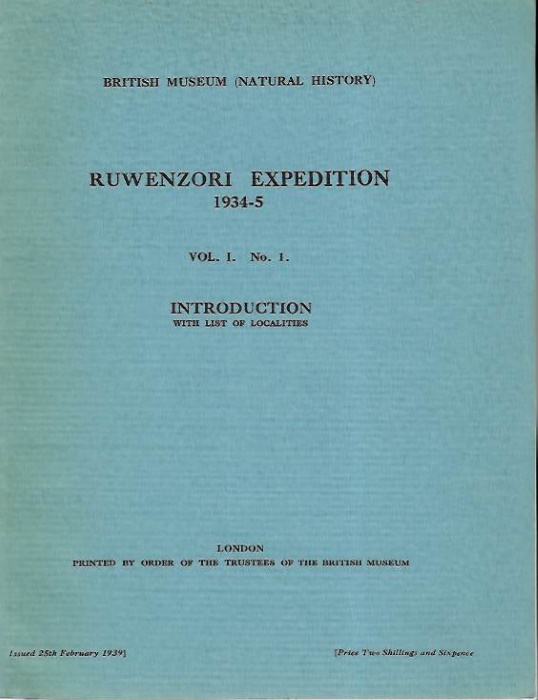  - Ruwenzori Expedition 1934-1935 Vol.1 no.1: Introduction with list of localities