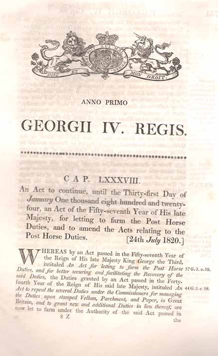  - An Act to continue, until the Thirty-first Day of January One thousand eight hundred and twenty-four, and Act of the Fifty-seventh Year of His late Majesty, for letting to farm the Post Horse Duties, and to amend the Acts relating to the Post Horse Duties