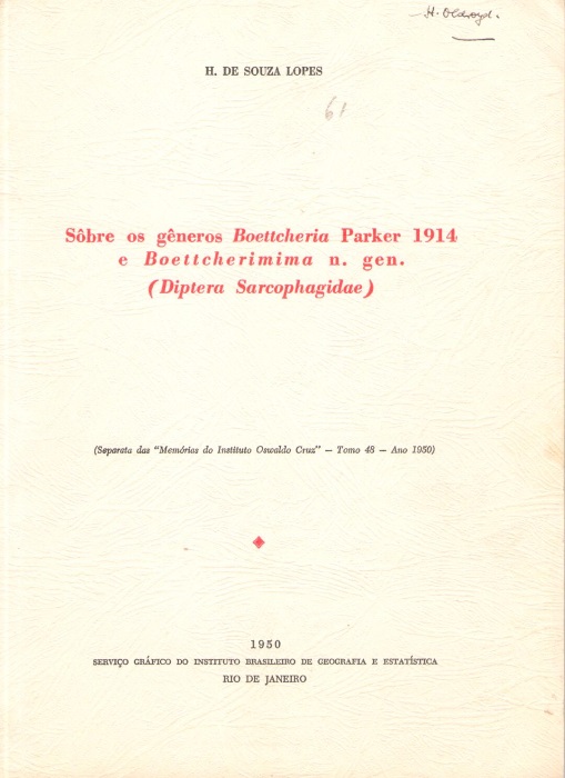 de Souza Lopes, H. - Sobre os generos <i>Boettcheria</i> Parker 1914 e <i>Boettcherimima</i> n. gen. (Diptera Sarcophagidae)