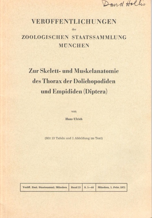 Ulrich, H. - Zur Skelett und Muskelanatomie des Thorax der Dolichopodiden und Empididen (Diptera)