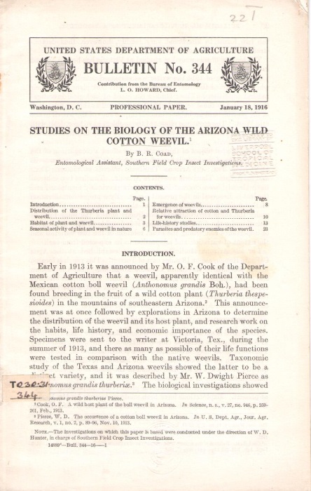 Coad, B.R. - Studies on the Biology of the Arizona Wild Cotton Weevil