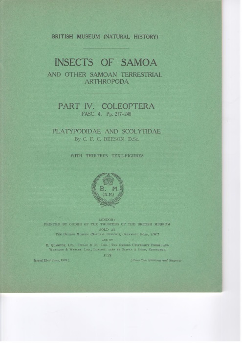 Beeson, C.F.C. - Insects of Samoa. Pt IV. Coleoptera: Fasc. 4: Platypodidae and Scolytidae