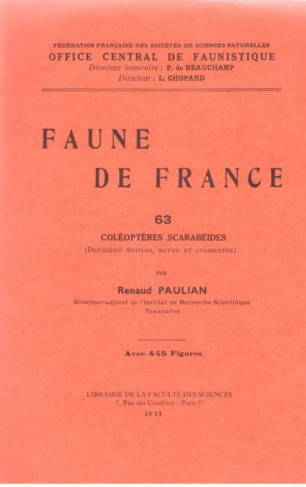 Paulian, R. - Coleopteres Scarabeides Faune de France 63