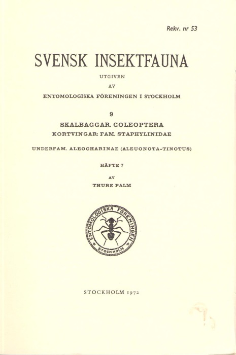 Palm, T. - Svensk Insektfauna 9: Staphylinidae Pt 7: Aleacharinae (Aleuonota-Tinotus)