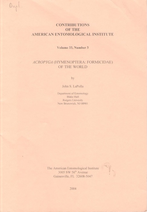 LaPolla, J.S. - Acropyga (Hymenoptera: Formicidae) of the World