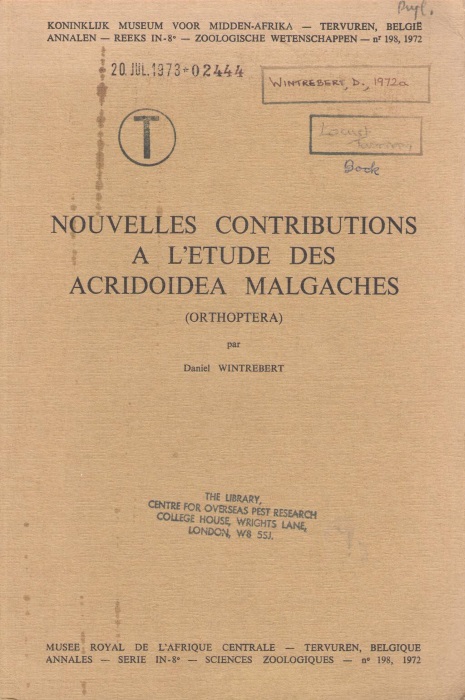 Wintrebert, D. - Nouvelles Contributions a L'etude des Acridoidea Malgaches (Orthoptera)