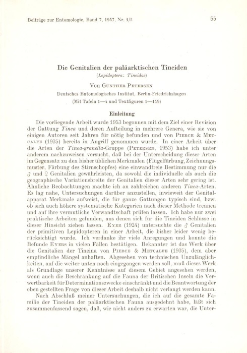 Gunther, P. - Die Genitalien der palaarktischen Tineiden (Lepidoptera: Tineidae)