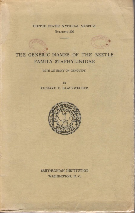 Blackwelder, R.E. - The Generic Names of the Beetle Family Staphylinidae: with an essay on genotypy