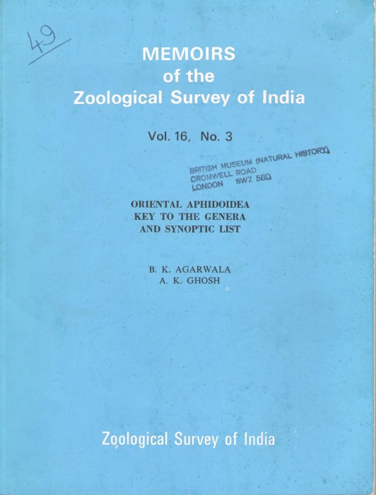 Agarwala, B.K.; Ghosh, A.K. - Oriental Aphidoidea: Key to the Genera and Synoptic List