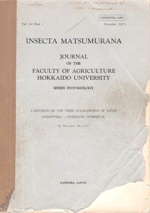 Miyazaki, M. - A Revision of the Tribe Macrosiphini of Japan (Homoptera: Aphididae, Aphidinae)