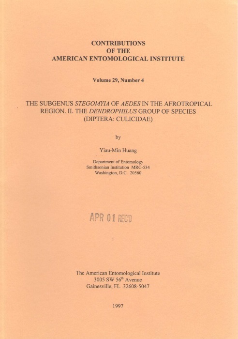 Huang, Yiau-Min - The Subgenus <i>Stegomyia</i> of <i>Aedes</i> in the Afrotropical Region. II. The <i>Dendrophilus</i> Group of Species (Diptera: Culicidae)