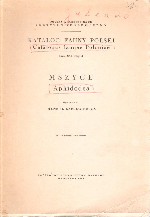 Szelegiewicz, H. - Aphidodea Katalog Fauny Polski / Catalogus faunae Poloniae XXI(4)