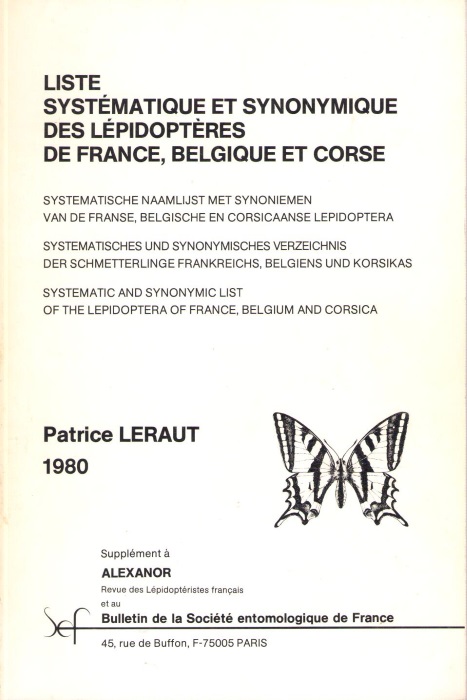 Leraut, P. - Liste systematique et synonymique des Lepidopteres de France, Belgique et Corse