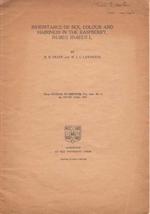 Crane, M.B.; Lawrence, W.J.C. - Inheritance of Sex, Colour and Hairiness in the Raspberry, Rubus idaeus L.