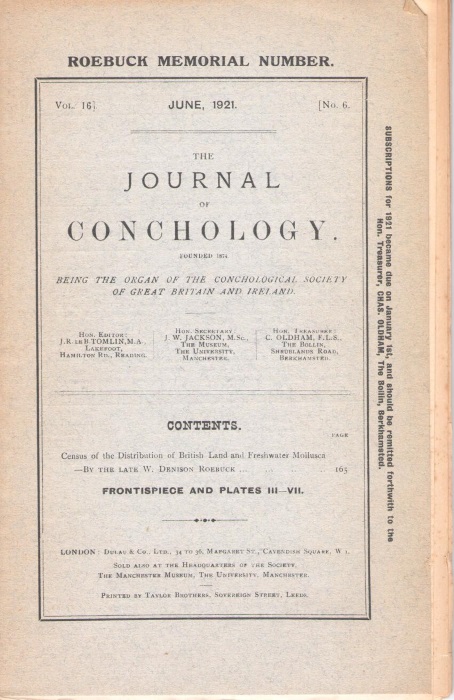 Roebuck, W.D. - Census of the Distribution of British Land and Freshwater Mollusca