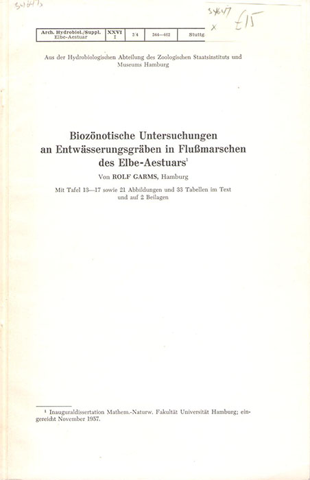 Garms, R. - Bioznotische Untersuchungen an Entwsserungsgraben in Flumarschen des Elbe-Aestuars