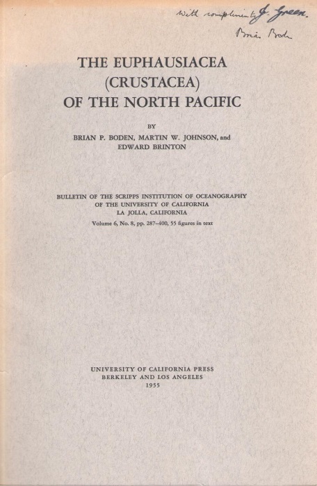 Boden, B.P.; Johnson, M.W.; Brinton, E. - The Euphausiacea (Crustacea) of the North Pacific