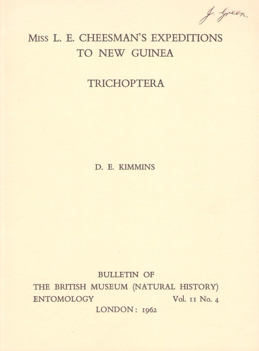 Kimmins, D.E. - Miss L.E. Cheesman's Expedition to New Guinea Trichoptera