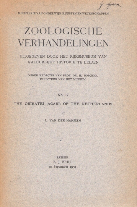 Hammen, L. van der - The Oribatei (Acari) of the Netherlands