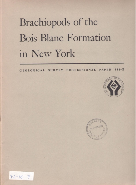 Boucot, A.J.; Johnson, J.G. - Brachiopods of the Bois Blanc Formation in New York
