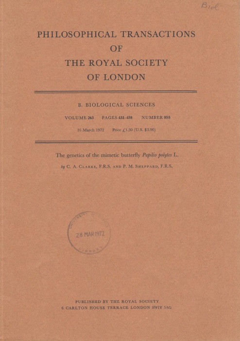Clarke, C.A.; Sheppard, P.M. - The genetics of the mimetic butterfly Papilio polytes L.