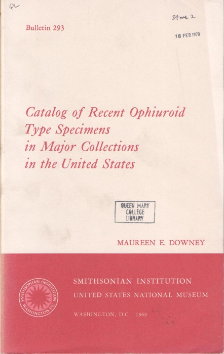 Downey, M.E. - Catalog of Recent Ophiuroid Type Specimens in Major Collections in the United States