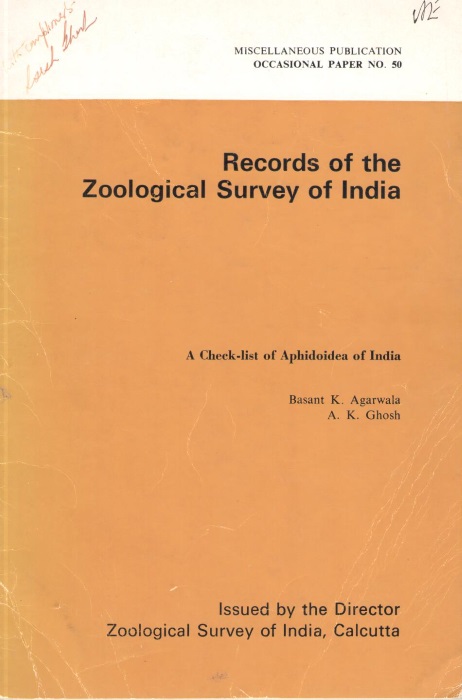Agarwala, B.K.; Ghosh, A.K. - A Check-list of Aphidoidea of India