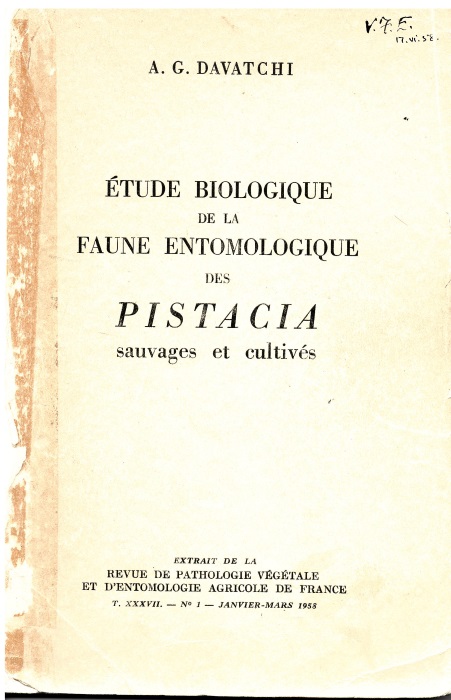 Davatchi, A.G. - Etude biologique de la faune entomologique des Pistacia sauvages et cultives