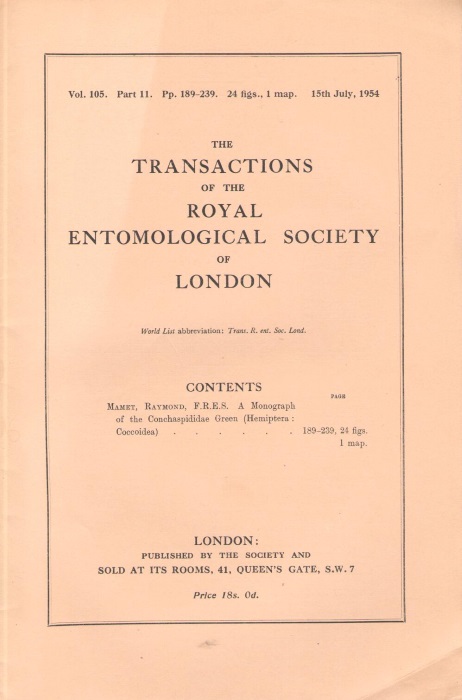 Raymond, M. - A Monograph of the Conchaspididae Green (Hemiptera: Coccoidea)