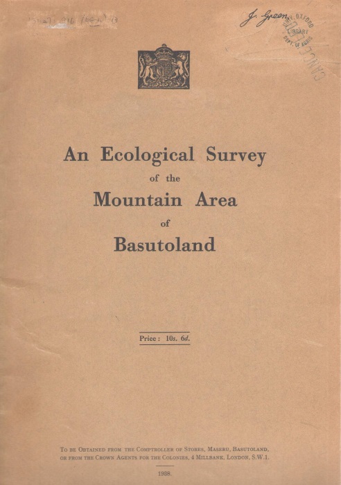 Staples, R.R.; Hudson, W.K. - An Ecological Survey of the Mountain Area of Basutoland