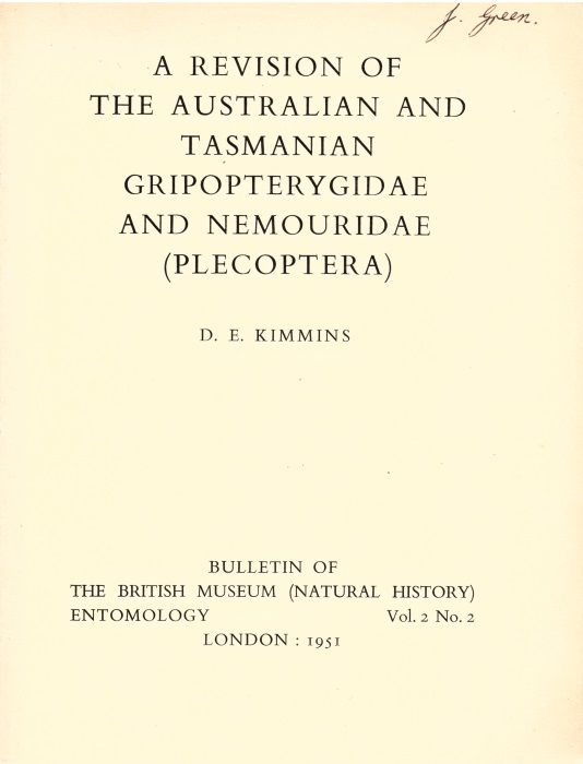 Kimmins, D.E. - A Revision the Australian and Tasmanian Gripopterygidae and Nemouridae (Plecoptera)