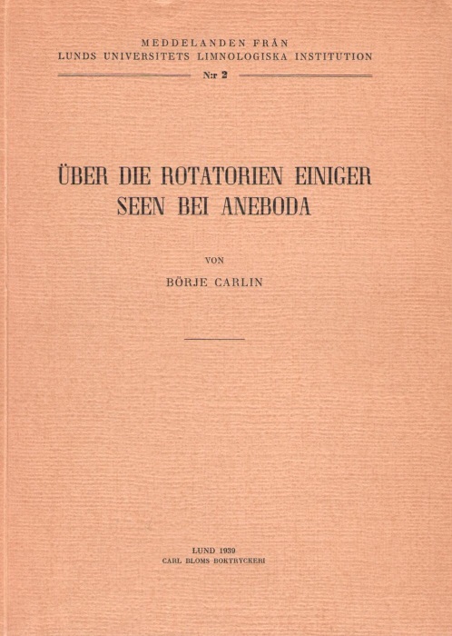 Carlin, B. - ber die Rotatorien einiger seen bei aneboda