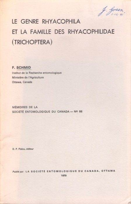 Schmid, F. - Le Genre Rhyacophila et la Famille des Rhyacophilidae (Trichoptera)