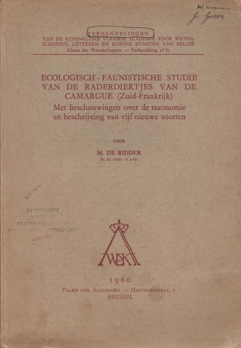 De Ridder, M. - Ecologisch-faunistische studie van de raderdiertjes van de Camargue (Zuid-Frankrijk). Met beschouwingen over de taxonomie en beschrijving van vijf nieuwe soorten