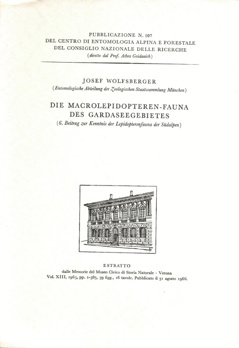 Wolfsberger, J. - Die Macrolepidopteren-Fauna des Gardaseegebietes (6. Beitrag zur Kenntnis der Lepidopterenfauna der Sdalpen)
