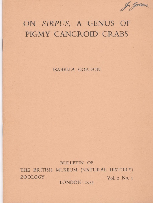Gordon, I. - On Sirpus, a Genus of Pigmy Cancroid Crabs