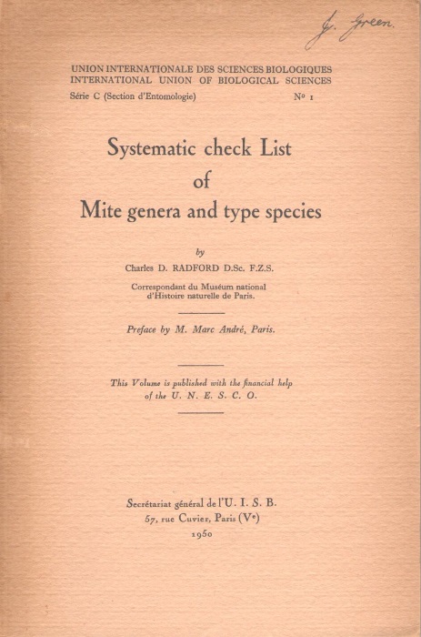 Radford, C.D. - Systematic check List of Mite genera and type species