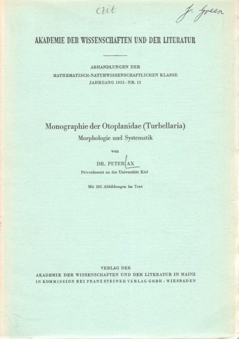 Ax, P. - Monographie der Otoplanidae (Turbellaria): Morphology und Systematik