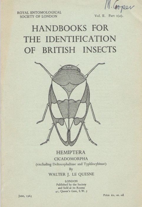 Le Quesne, W.J. - Hemiptera Cicadomorpha (excluding Deltocephalinae and Typhlocybinae) (Handbooks for the Identification of British Insects 2/2a)