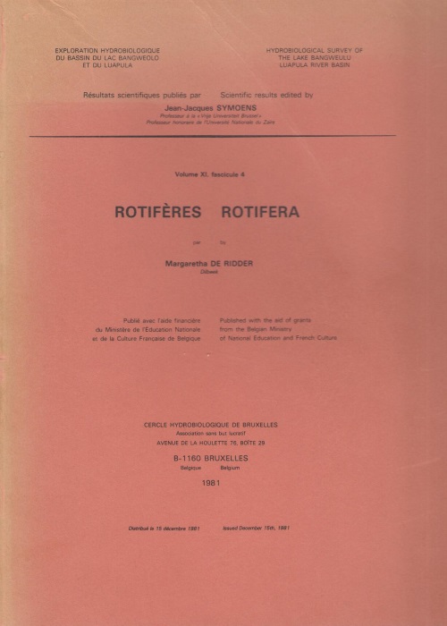 De Ridder, M. - Rotifera (Hydrobiological Survey of the Lake Bangweulu Luapula River Basin Vol. XI, fasc. 4)