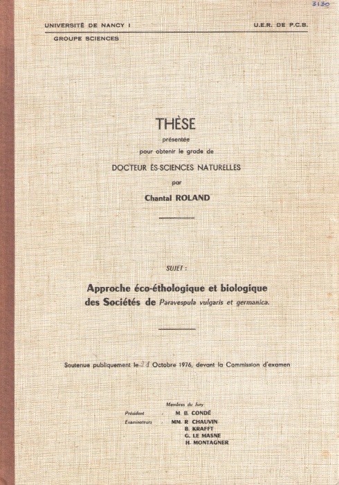 Roland, C. - Approche co-thologique et biologique des Socits de Paravespula vulgaris et germanica
