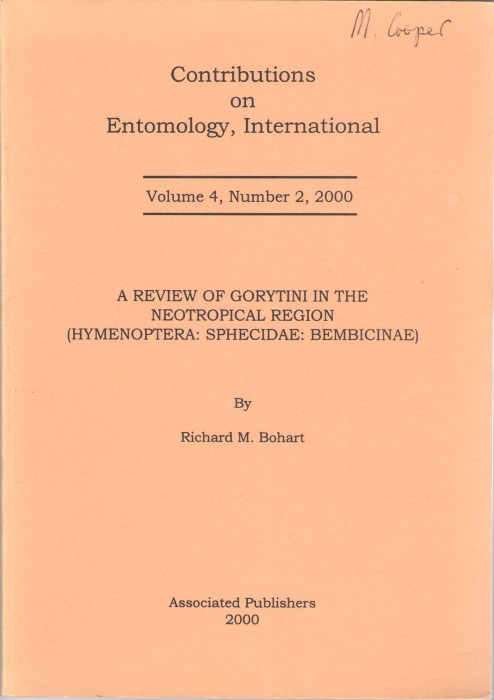 Bohart, R.M. - Review of Gorytini in the Neotropical Region (Hymenoptera: Sphecidae: Bembicinae)