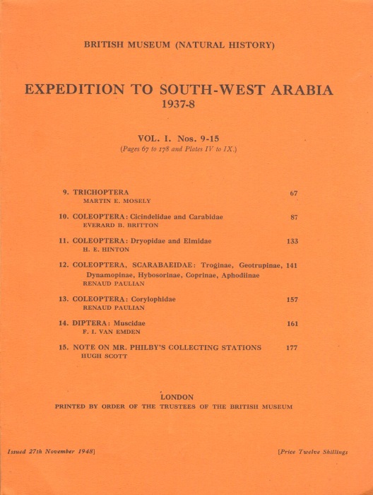  - Expedition to South-West Arabia 1937-8 Vol. 1 Nos 9-15